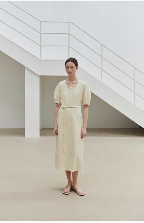 "April Story" 3D U-neck split waist curved skirt knitted dress for